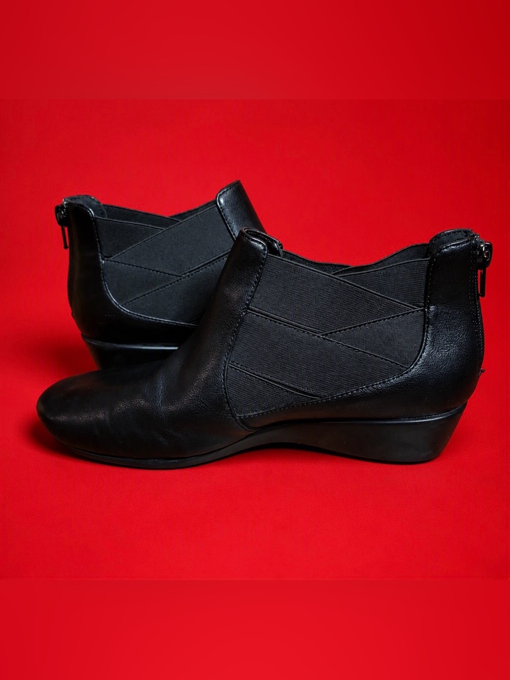 A2 By Aerosoles Black Leather Slip-On Ankle Booties